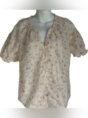 SHEIN Cream Blouse with Pink Floral Print